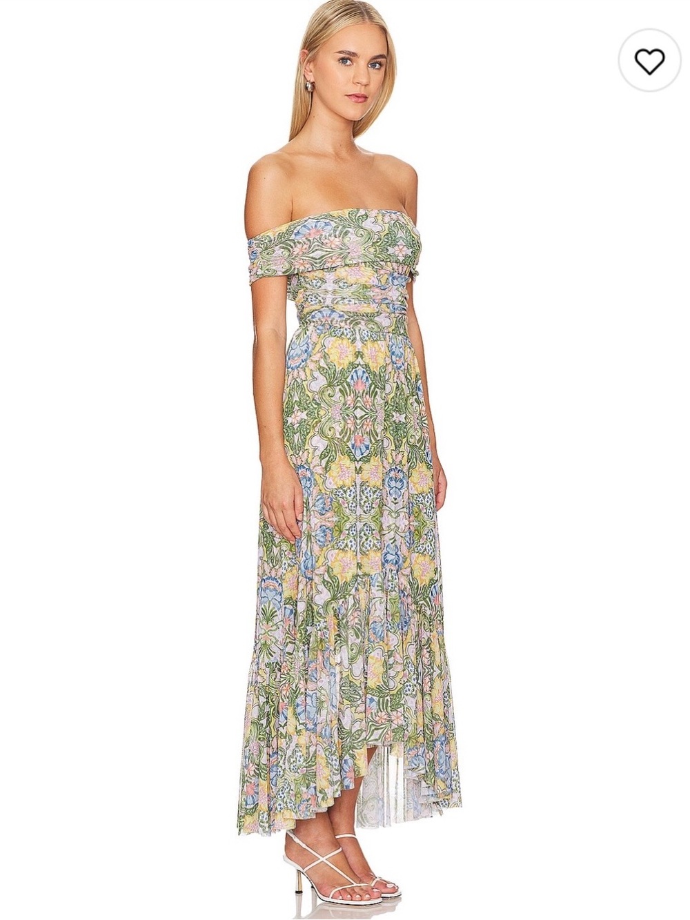 Misa Los Angeles Off-Shoulder Floral Maxi Dress in Green, Yellow & Blue - Picture 2 of 14